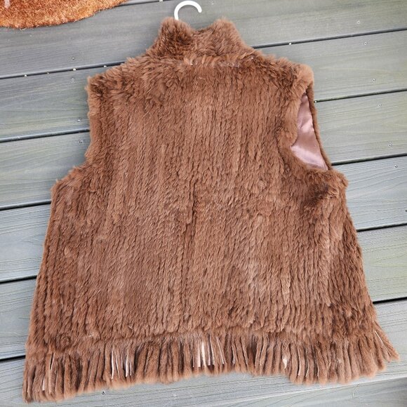 Lavee Brown Knitted Rabbit Fur Vest with Satin lining Large - Picture 3 of 11